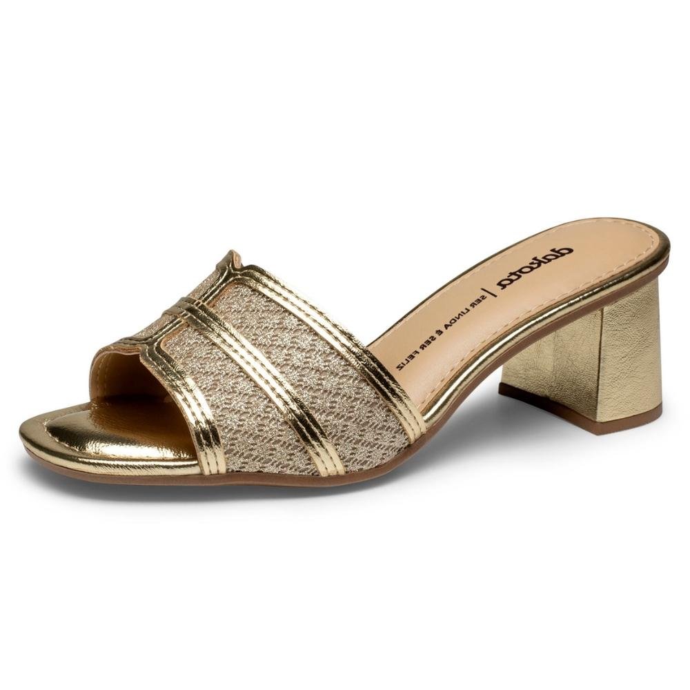 Tamanco Feminino Salto Bloco Champagne Dakota Y9745-0004 Dourado 2