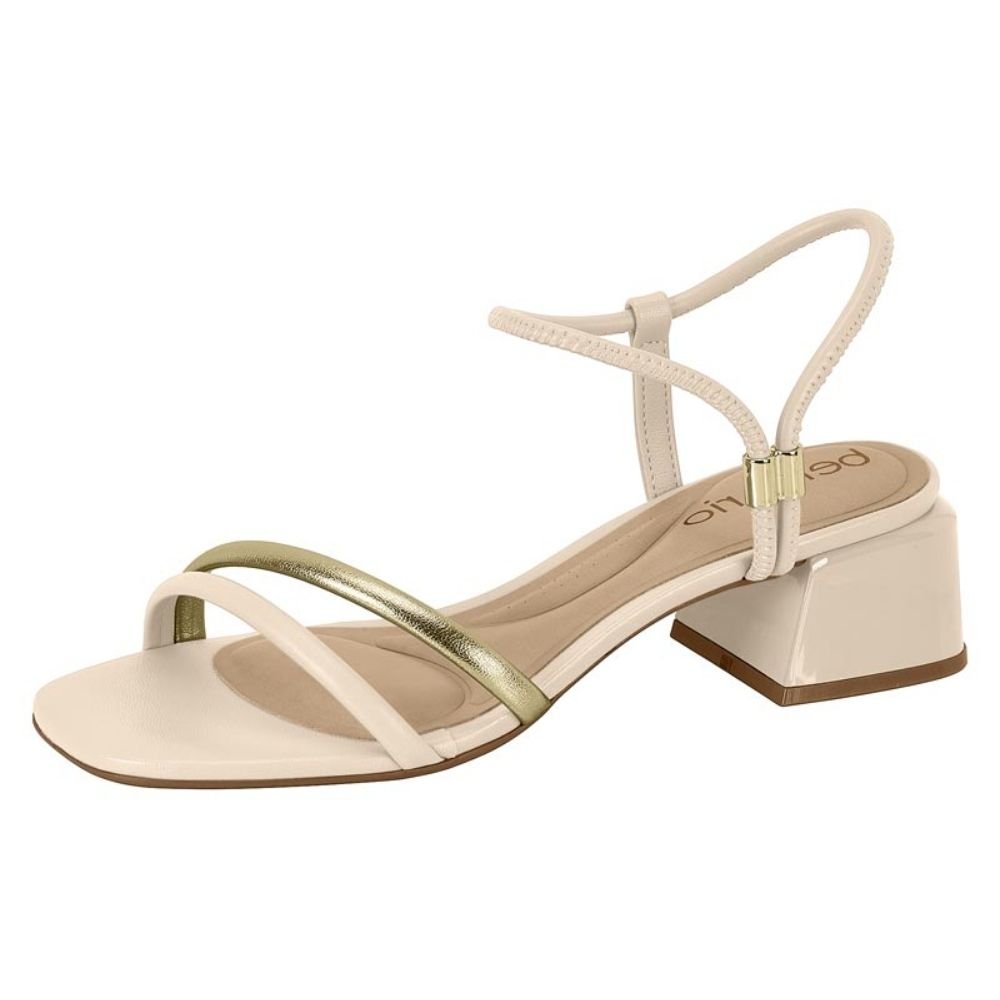 Sandália Feminina Salto Bloco Creme Dourado Cristal Beira Rio 8423.228 Bege 2