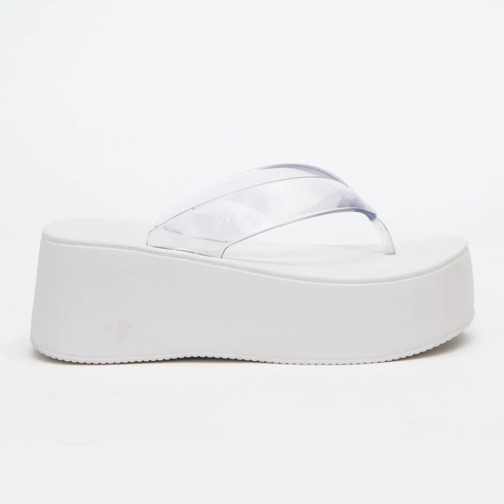 Chinelo Feminino Plataforma Plus II Translúcido White Petite Jolie PJ7703