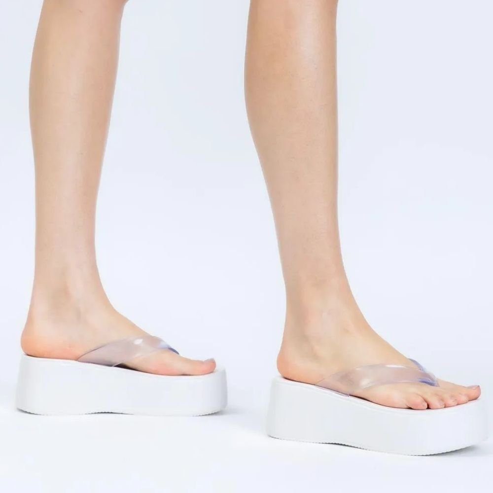 Chinelo Feminino Plataforma Plus II Translúcido White Petite Jolie PJ7703 Branco 2