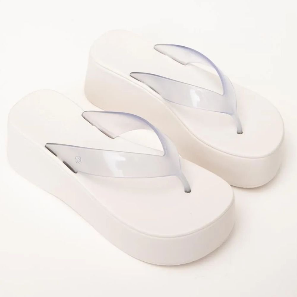 Chinelo Feminino Plataforma Plus II Translúcido White Petite Jolie PJ7703 Branco 4