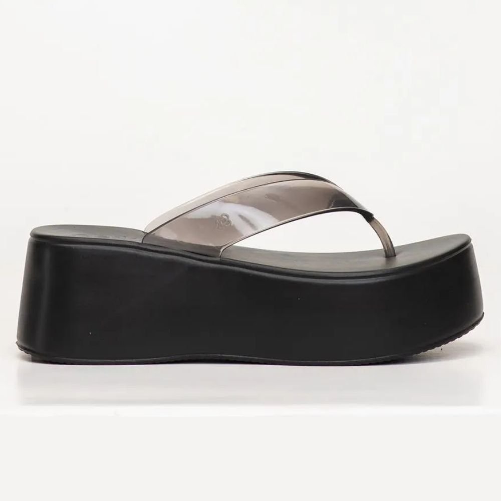 Chinelo Feminino Plataforma Plus II Preto Translúcido Petite Jolie PJ7703