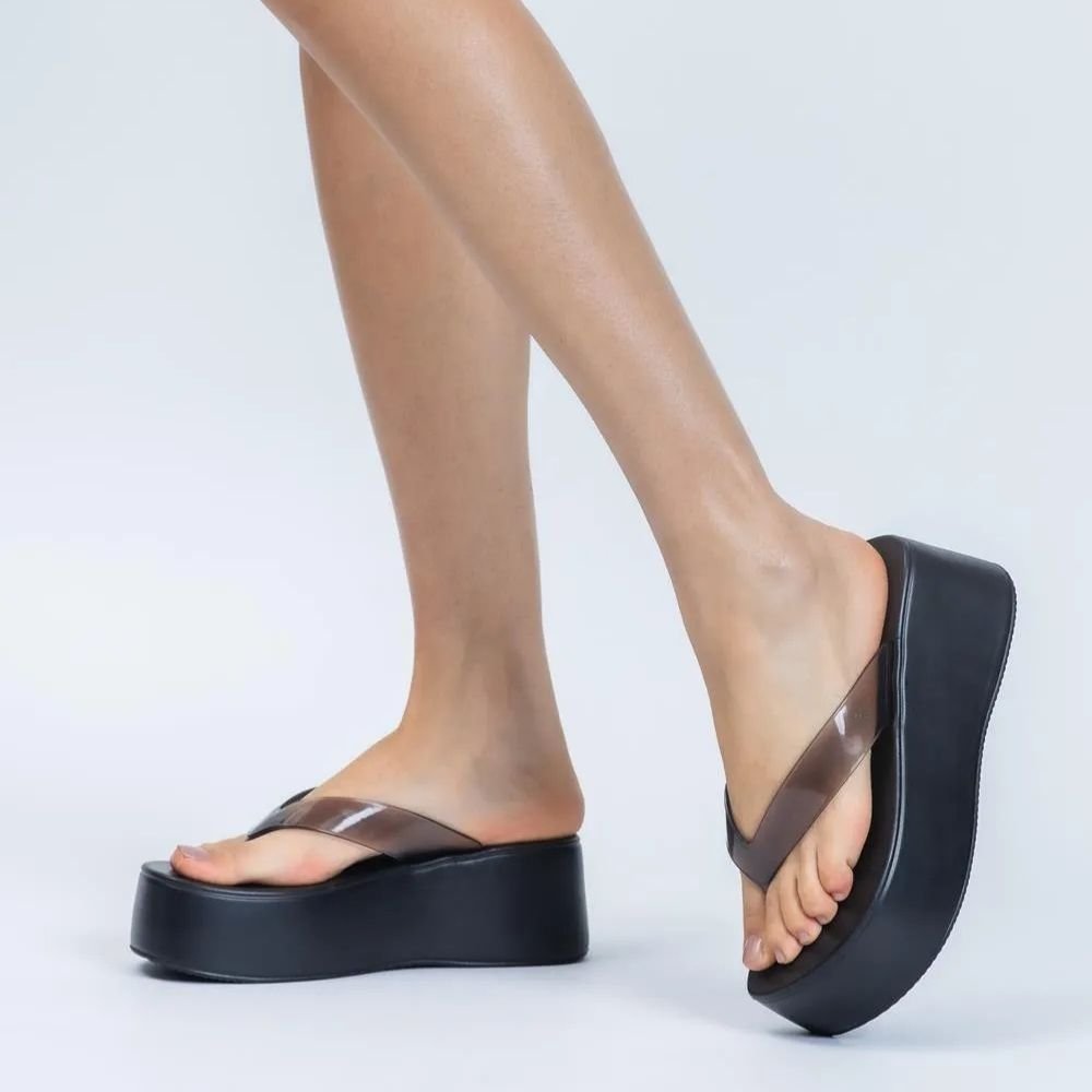 Chinelo Feminino Plataforma Plus II Preto Translúcido Petite Jolie PJ7703 Preto 2