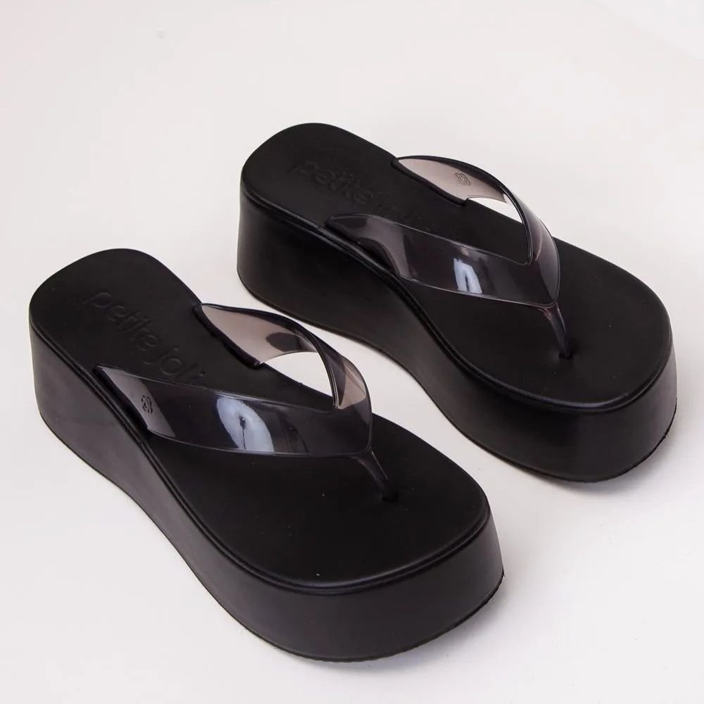 Chinelo Feminino Plataforma Plus II Preto Translúcido Petite Jolie PJ7703 Preto 3