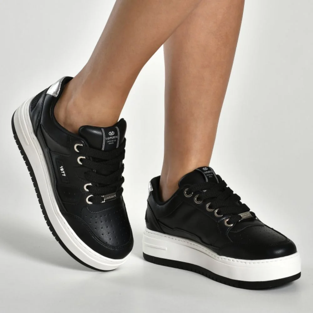 Tênis Casual Feminino Preto Prata Via Marte 306-001-01 Preto 2