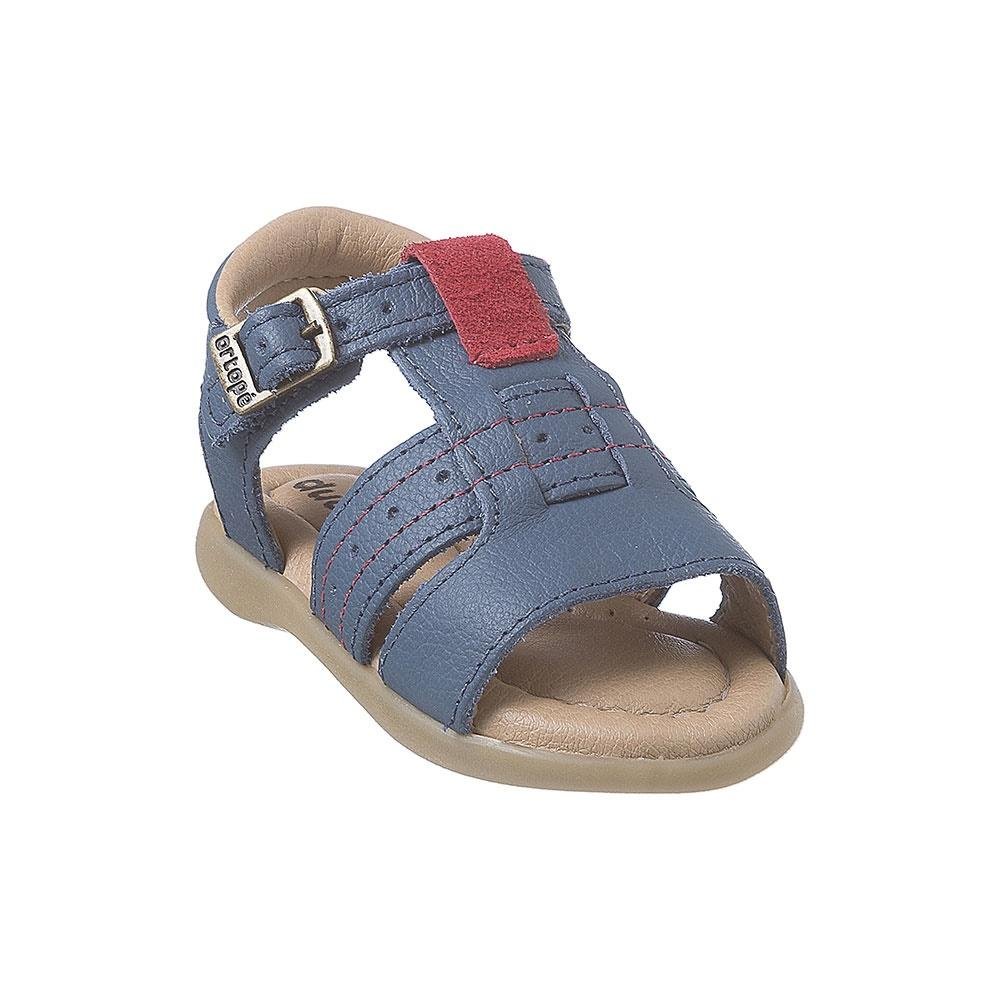 Sandália Infantil Menino Ortopé Carinhoso Couro Conforto Azul 1