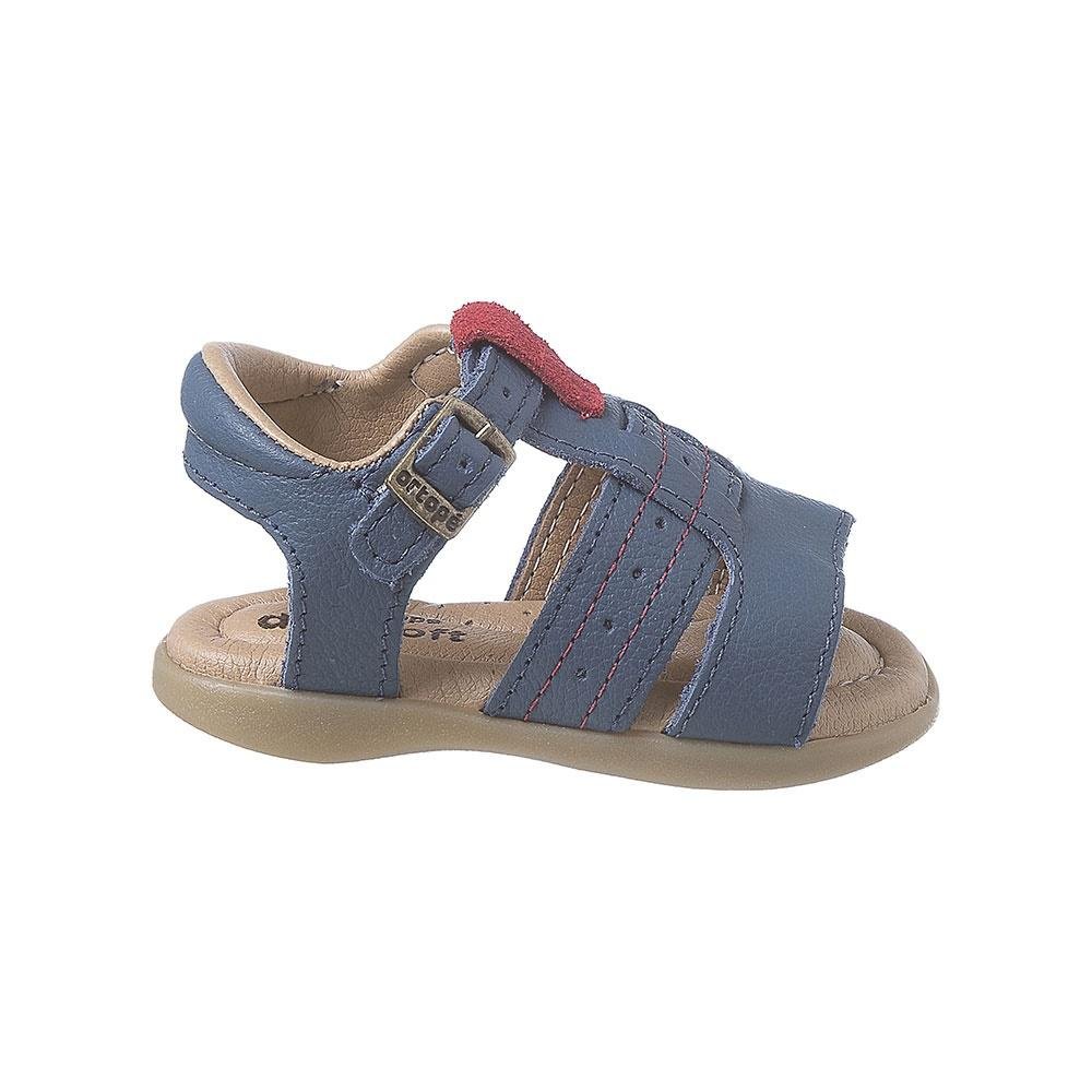 Sandália Infantil Menino Ortopé Carinhoso Couro Conforto Azul 2