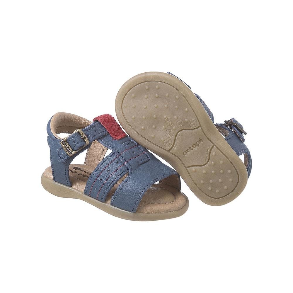 Sandália Infantil Menino Ortopé Carinhoso Couro Conforto Azul 4