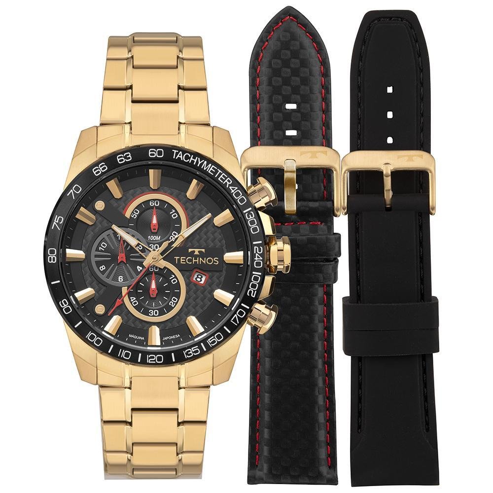 Relógio Technos Masculino Carbon OS1ABR/T1P Troca Pulseira Dourado