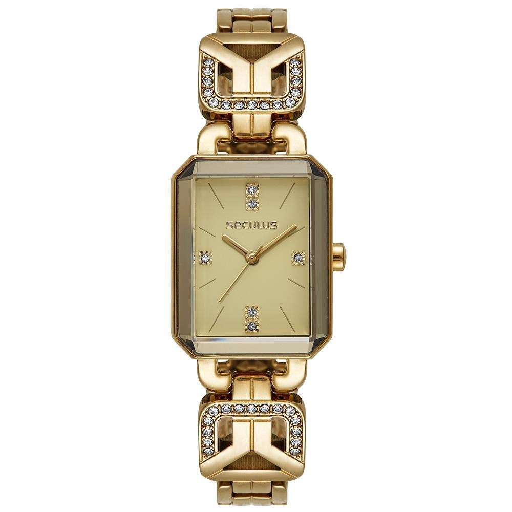 Relógio Feminino Seculus 23736LPSVDB1 Cristais Cravejados Dourado 1