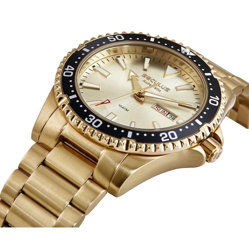 Relógio Seculus Masculino Automático catraca 44237GPSVDA3 Dourado 4