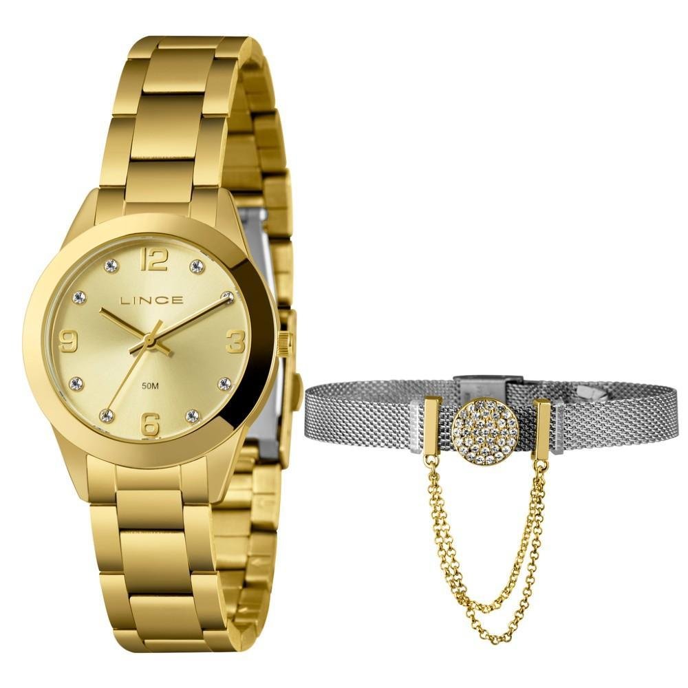 Kit Relógio Feminino Lince Dourado LRG4785L34 K07FC2KX