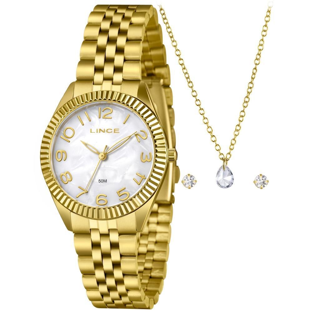 Kit Relógio Feminino Lince Dourado LRGM063L36 K0J4B2KX