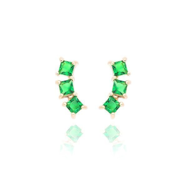 Brinco Ear Cuff Cristais Verde Esmeralda Square SemiJoia