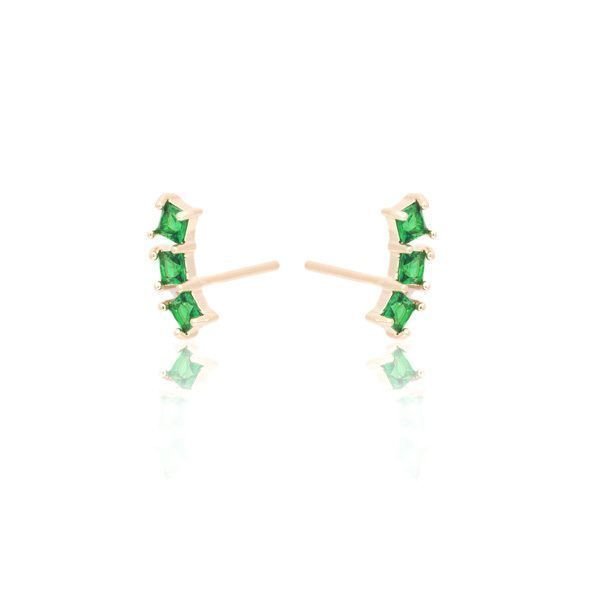 Brinco Ear Cuff Cristais Verde Esmeralda Square SemiJoia Dourado 4