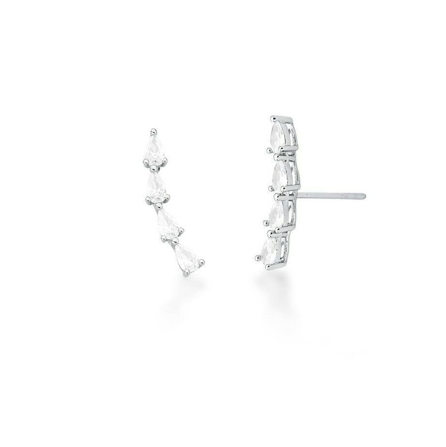Brinco Ear Cuff Cristais Gotinhas SemiJoia Rodio Prata 1