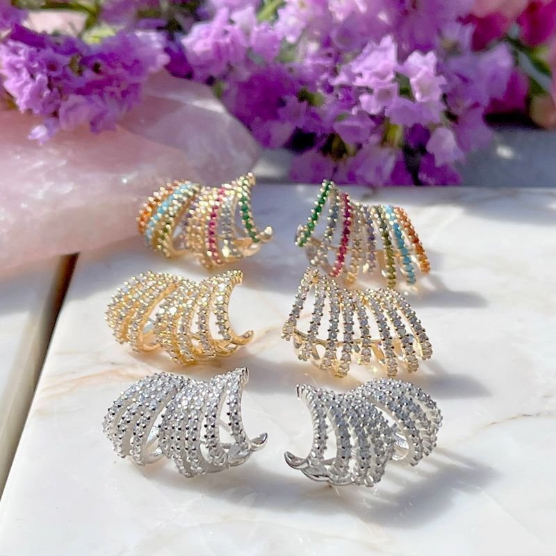 Brinco Ear Cuff Zircônias Semijoia Banho Ouro Dourado 9