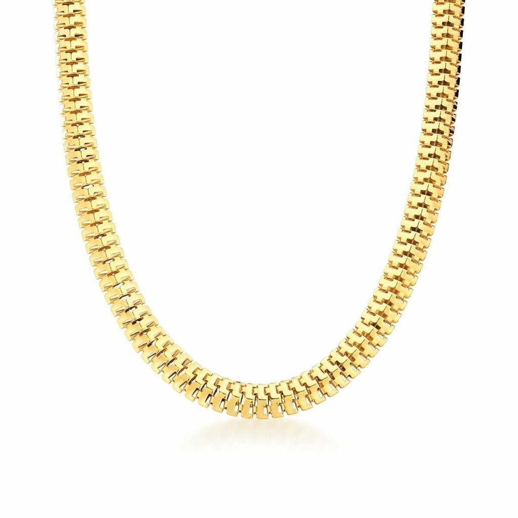 Colar Choker Malha Laminada Trabalhada Lisa SemiJoia Dourado 1