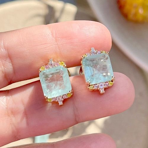 Brinco Fusion Turmalina Light Cristais Coloridos Semijoia Dourado 2