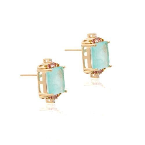 Brinco Fusion Turmalina Light Cristais Coloridos Semijoia Dourado 3