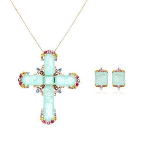 Brinco Fusion Turmalina Light Cristais Coloridos Semijoia Dourado 6