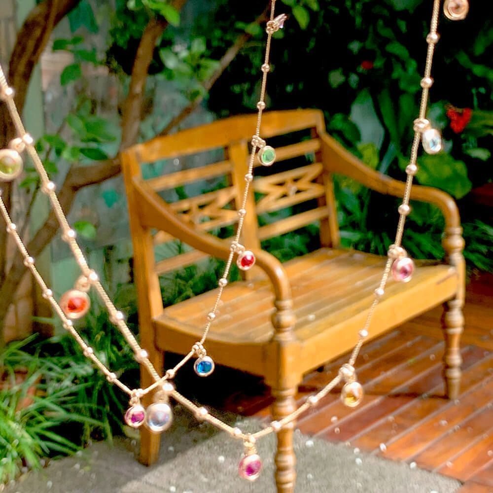 Colar Cristais Zircônias Coloridas Semijoia Dourado 3