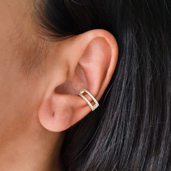 Brinco Piercing 2 Fileiras Zircônias Semijoia Banho Ouro Dourado 2