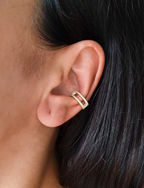 Brinco Piercing 2 Fileiras Zircônias Semijoia Banho Ouro Dourado 3