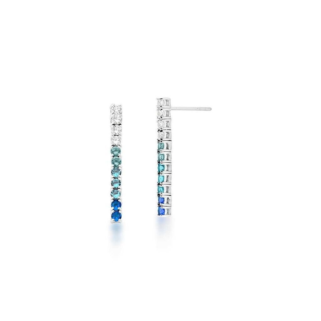 Brinco Médio Riviera Zircônias Azul Branco SemiJoia Rodio Prata 1