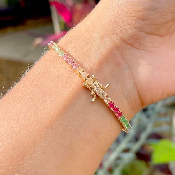 Pulseira Riviera Zircônias Coloridas Banhada a Ouro 18k Dourado 3
