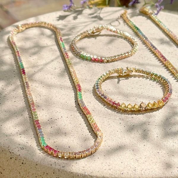 Pulseira Riviera Zircônias Coloridas Banhada a Ouro 18k Dourado 4