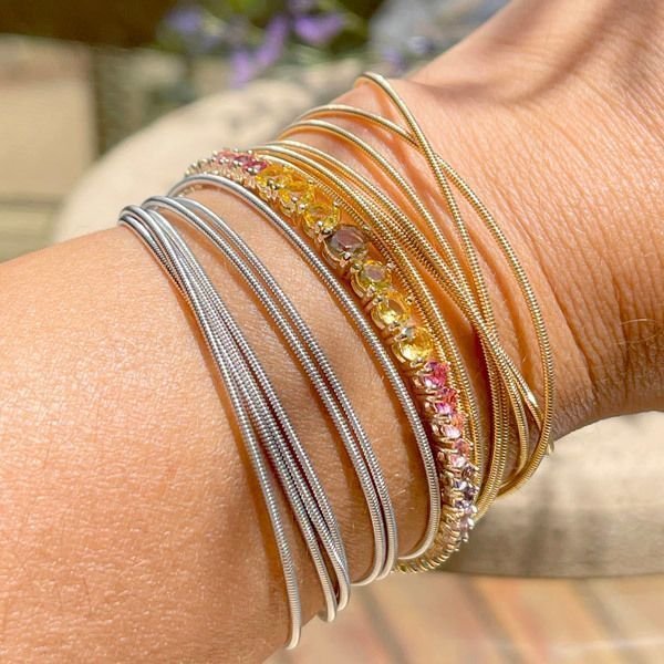 Pulseira Riviera Pedras Candy Color Degrade SemiJoia Dourado 6