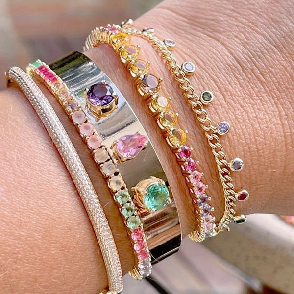 Pulseira Riviera Pedras Candy Color Degrade SemiJoia Dourado 7