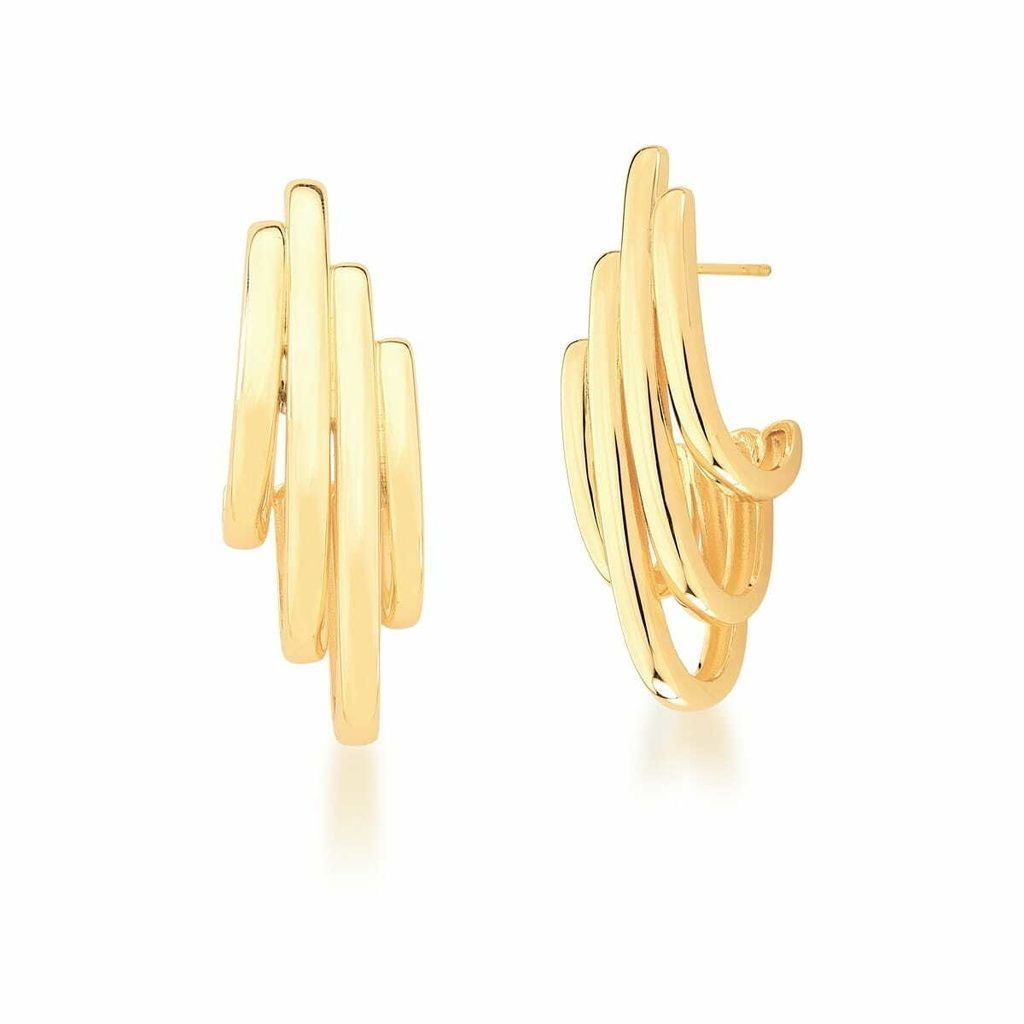 Brinco Vintage Art Deco Múltiplo Argola Semijoia Banho Ouro