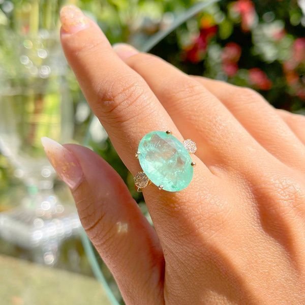 Anel Fusion Esmeralda Colombiana Oval Zirconias SemiJoia Dourado 2