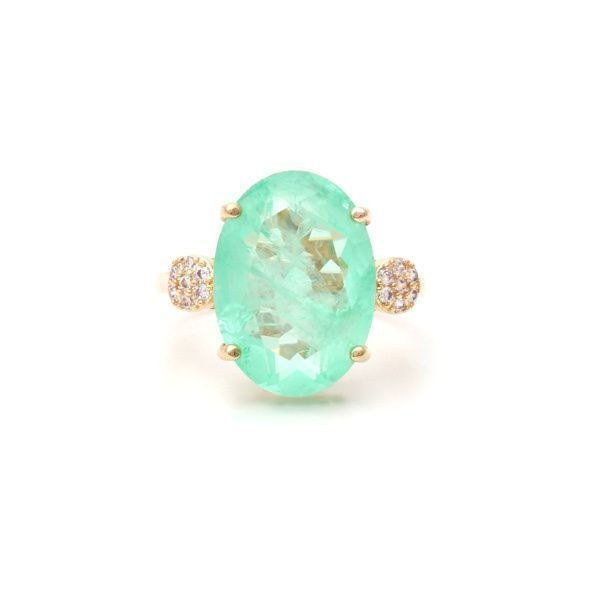 Anel Fusion Esmeralda Colombiana Oval Zirconias SemiJoia Dourado 4