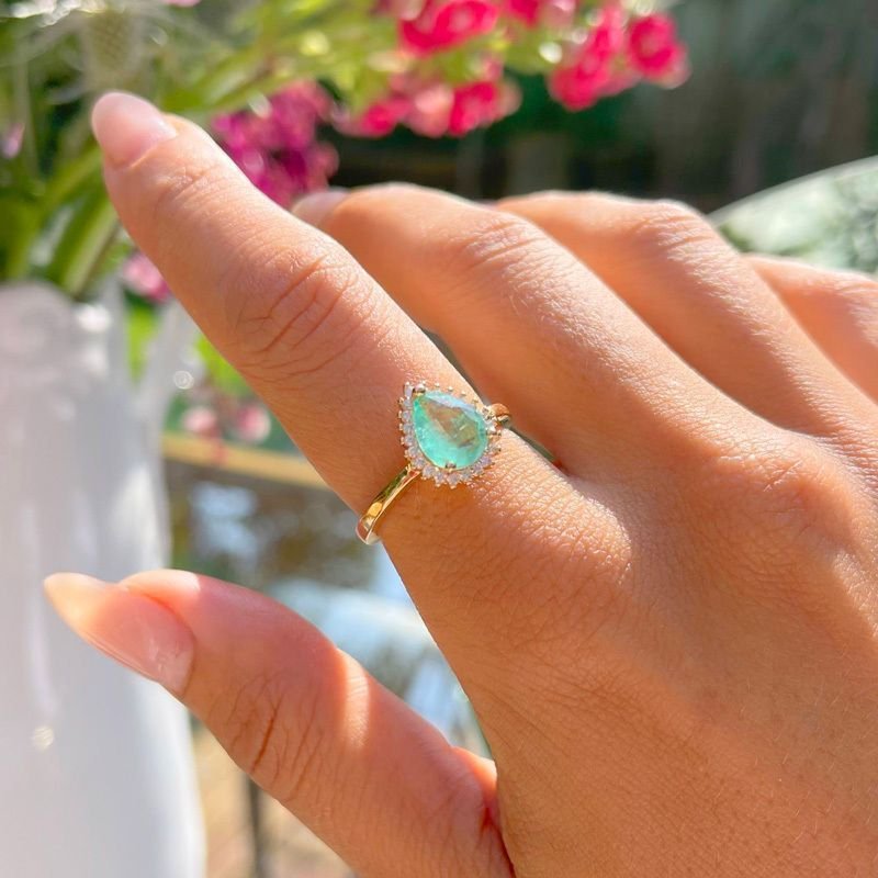 Anel Gota Fusion Esmeralda Colombiana Com Zirconias Semijoia Dourado 3