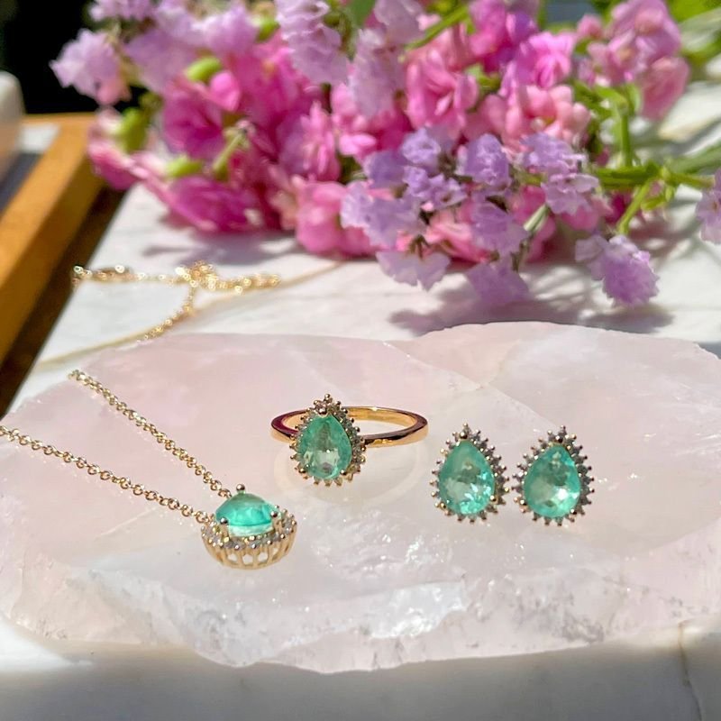 Anel Gota Fusion Esmeralda Colombiana Com Zirconias Semijoia Dourado 4