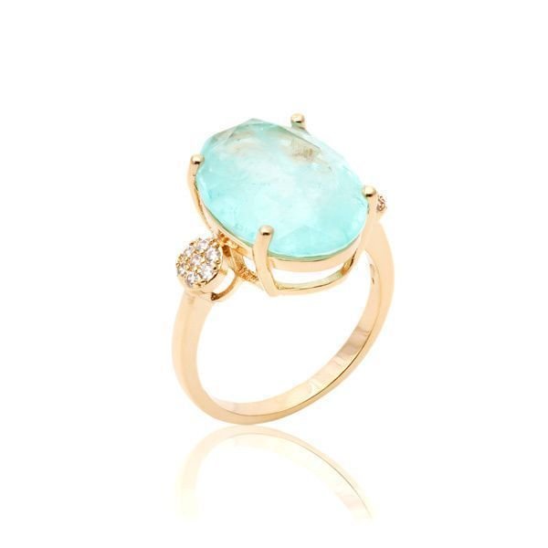 Anel Fusion Turmalina Oval com Zirconias SemiJoia Dourado 1