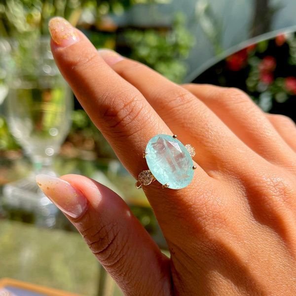 Anel Fusion Turmalina Oval com Zirconias SemiJoia Dourado 2