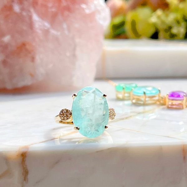 Anel Fusion Turmalina Oval com Zirconias SemiJoia Dourado 3