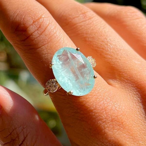 Anel Fusion Turmalina Oval com Zirconias SemiJoia Dourado 4