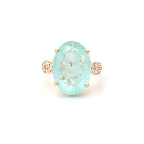 Anel Fusion Turmalina Oval com Zirconias SemiJoia Dourado 5