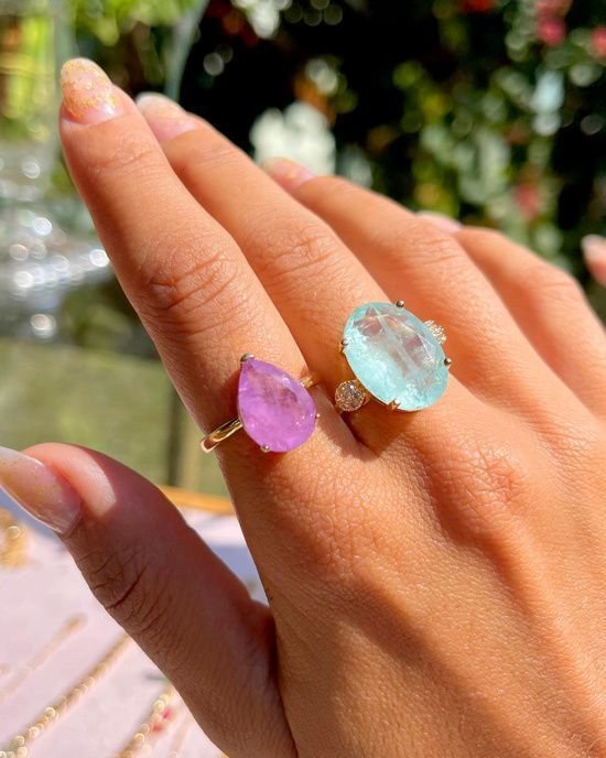 Anel Fusion Turmalina Oval com Zirconias SemiJoia Dourado 7