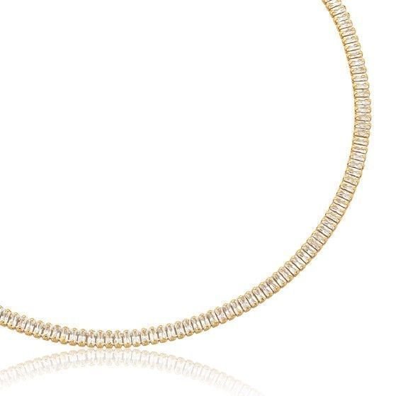 Colar Riviera Baguetes Zircônias Semi Joia Fecho Joia Dourado 1