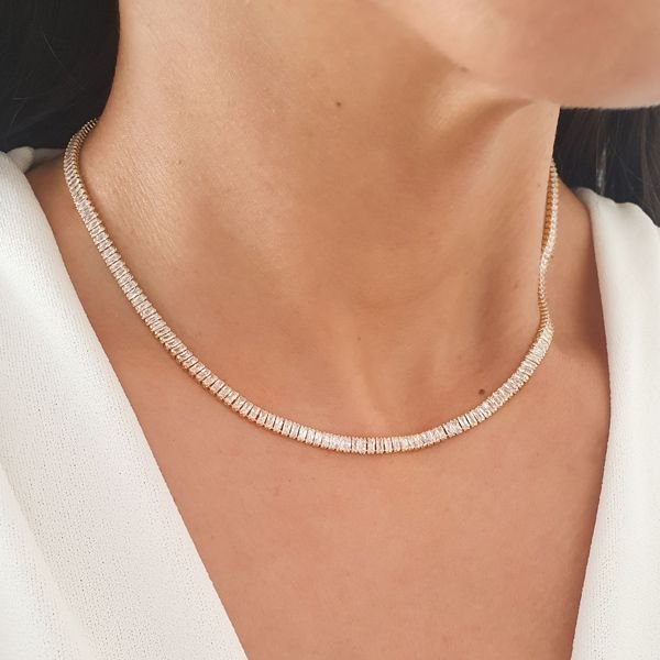 Colar Riviera Baguetes Zircônias Semi Joia Fecho Joia Dourado 2