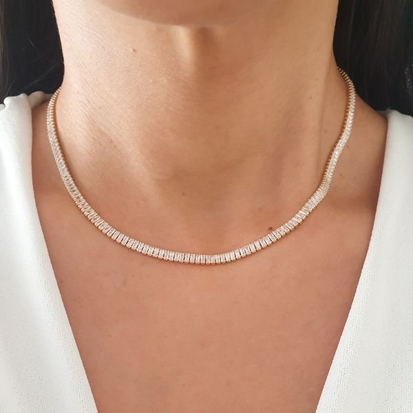 Colar Riviera Baguetes Zircônias Semi Joia Fecho Joia Dourado 3
