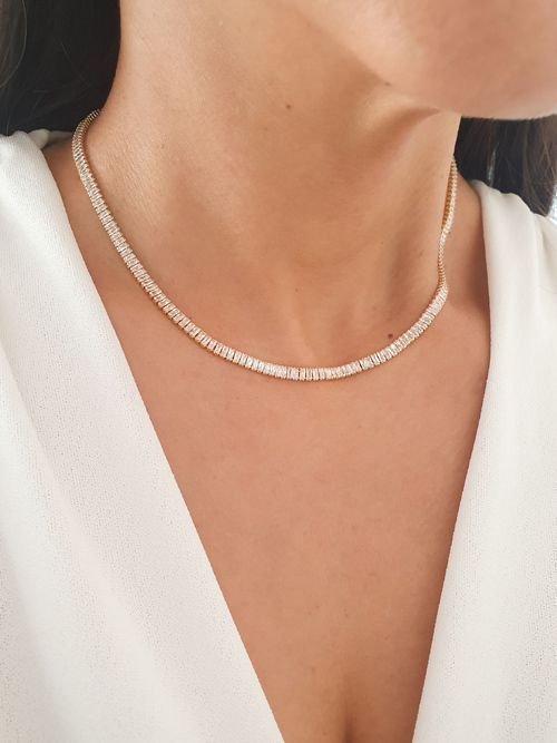 Colar Riviera Baguetes Zircônias Semi Joia Fecho Joia Dourado 4