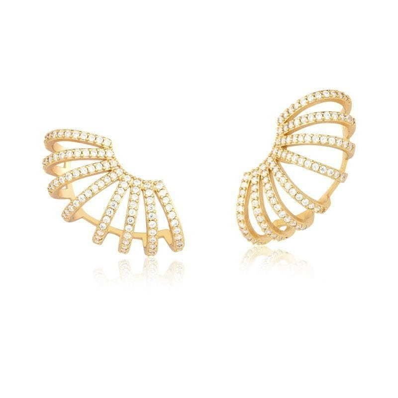 Brinco Ear Cuff Argolas Cravejadas Zircônias Semijoia Dourado 1