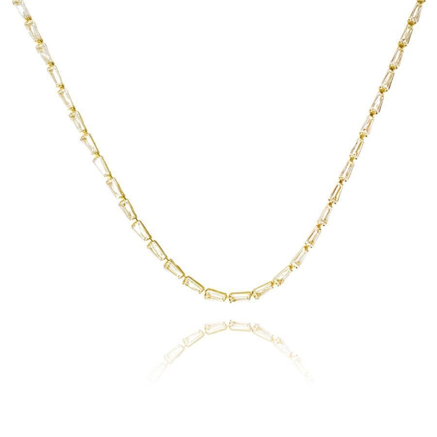 Colar Choker Elos Retangulares Semijoia Banho Ouro